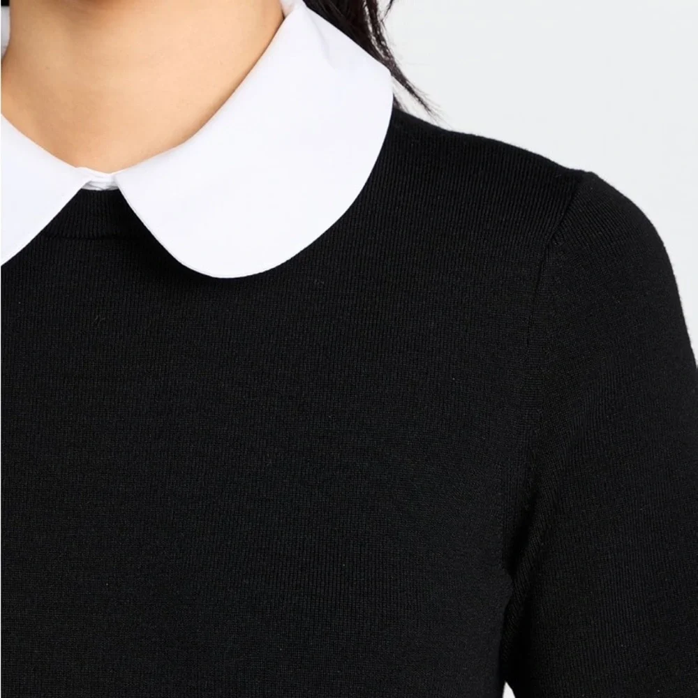 Tory Burch Poplin Collar Sweater Dress Black Wool Small